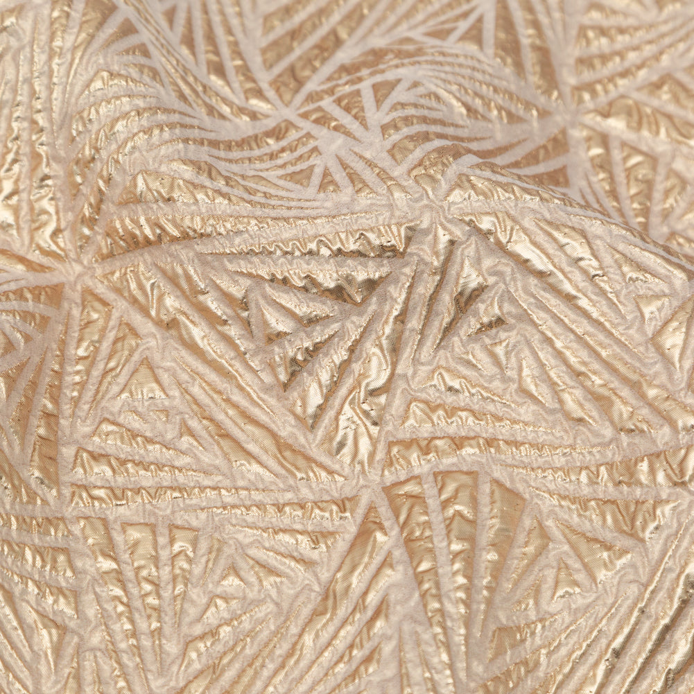 Luminous Gold Geometric Double-Layer Creped Organza Brocade - Full