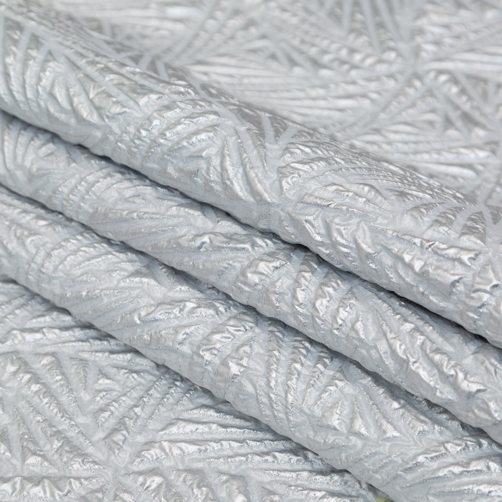 Luminous Silver Geometric Double-Layer Creped Organza Brocade - Folded