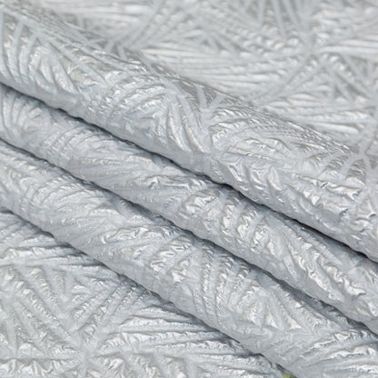 Luminous Silver Geometric Double-Layer Creped Organza Brocade