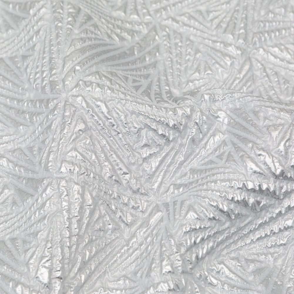 Luminous Silver Geometric Double-Layer Creped Organza Brocade - Detail