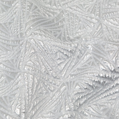 Luminous Silver Geometric Double-Layer Creped Organza Brocade
