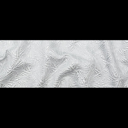 Luminous Silver Geometric Double-Layer Creped Organza Brocade