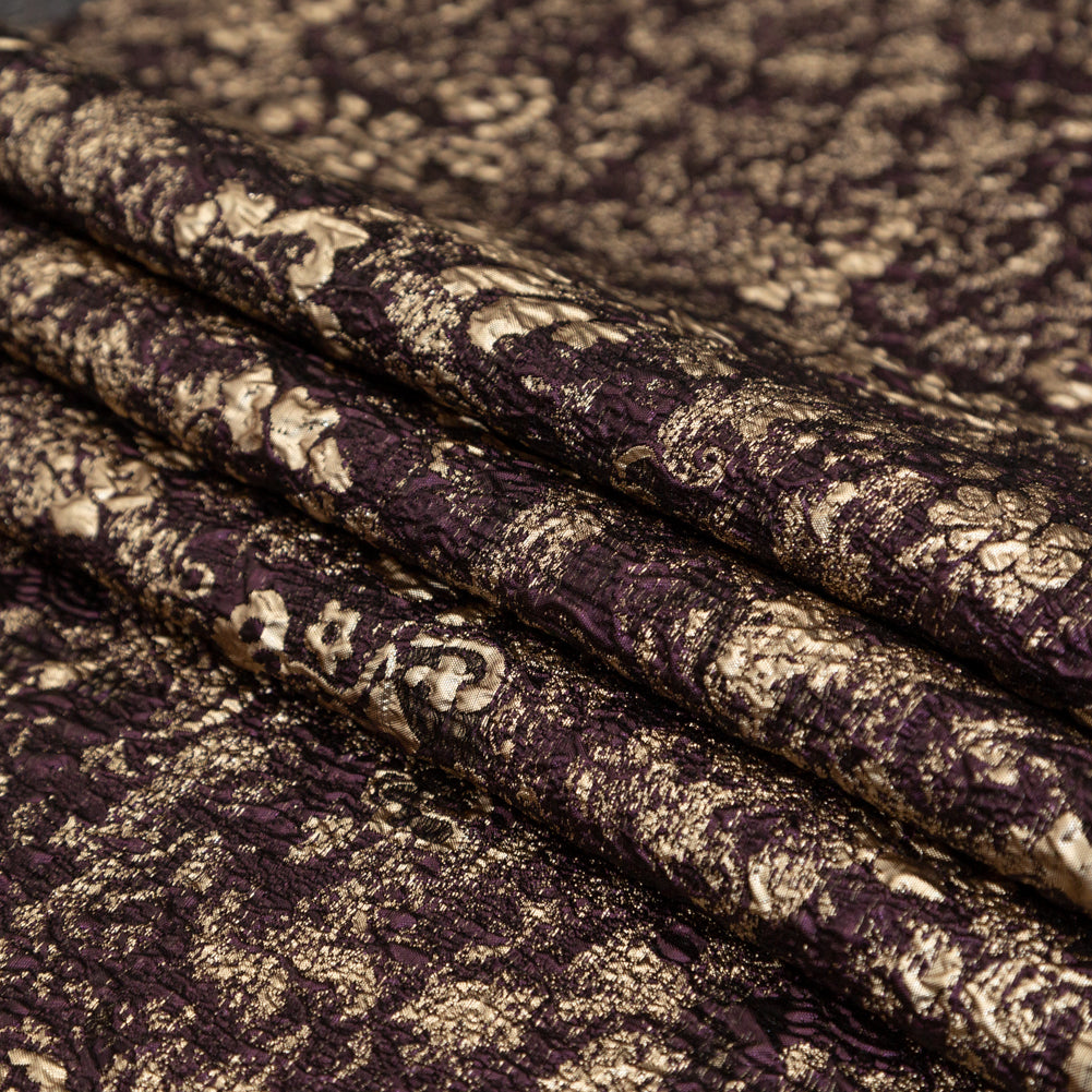 Aubergine and Gold Luxury Metallic Brocade - Detail