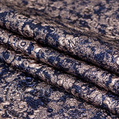 Royal Blue and Pale Gold Luxury Metallic Brocade - Detail