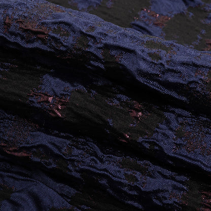 Navy and Glistening Grape Abstract Luxury Metallic Brocade - Folded