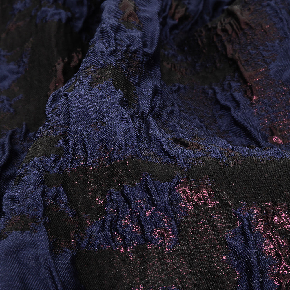 Navy and Glistening Grape Abstract Luxury Metallic Brocade - Detail