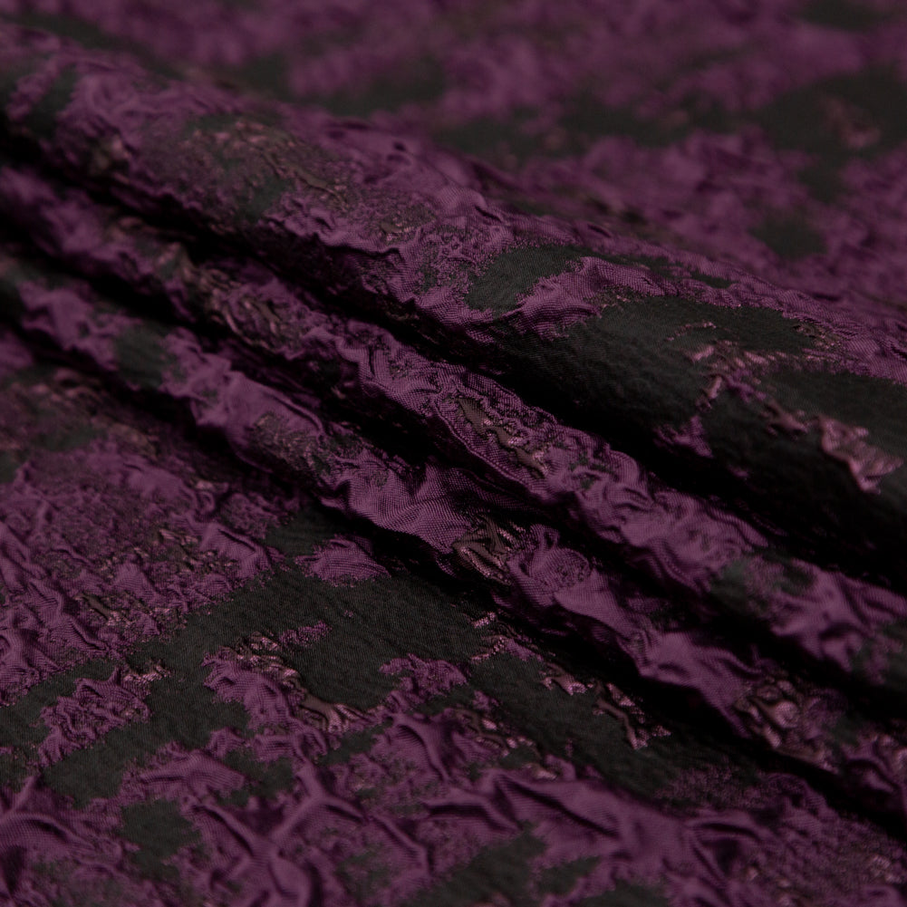 Blackberry Wine and Black Abstract Luxury Metallic Brocade Folded