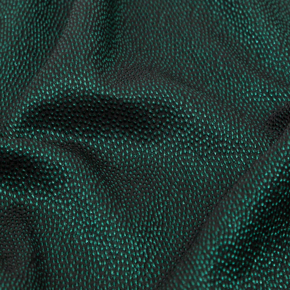 Metallic Green on Black Abstract Luxury Brocade - Full