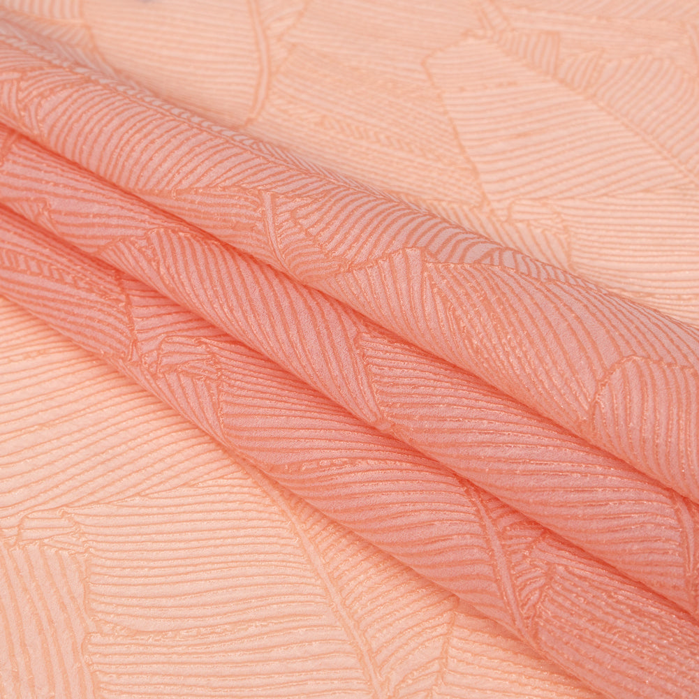 Luminous Coral Double-Layer Organza Brocade Detail