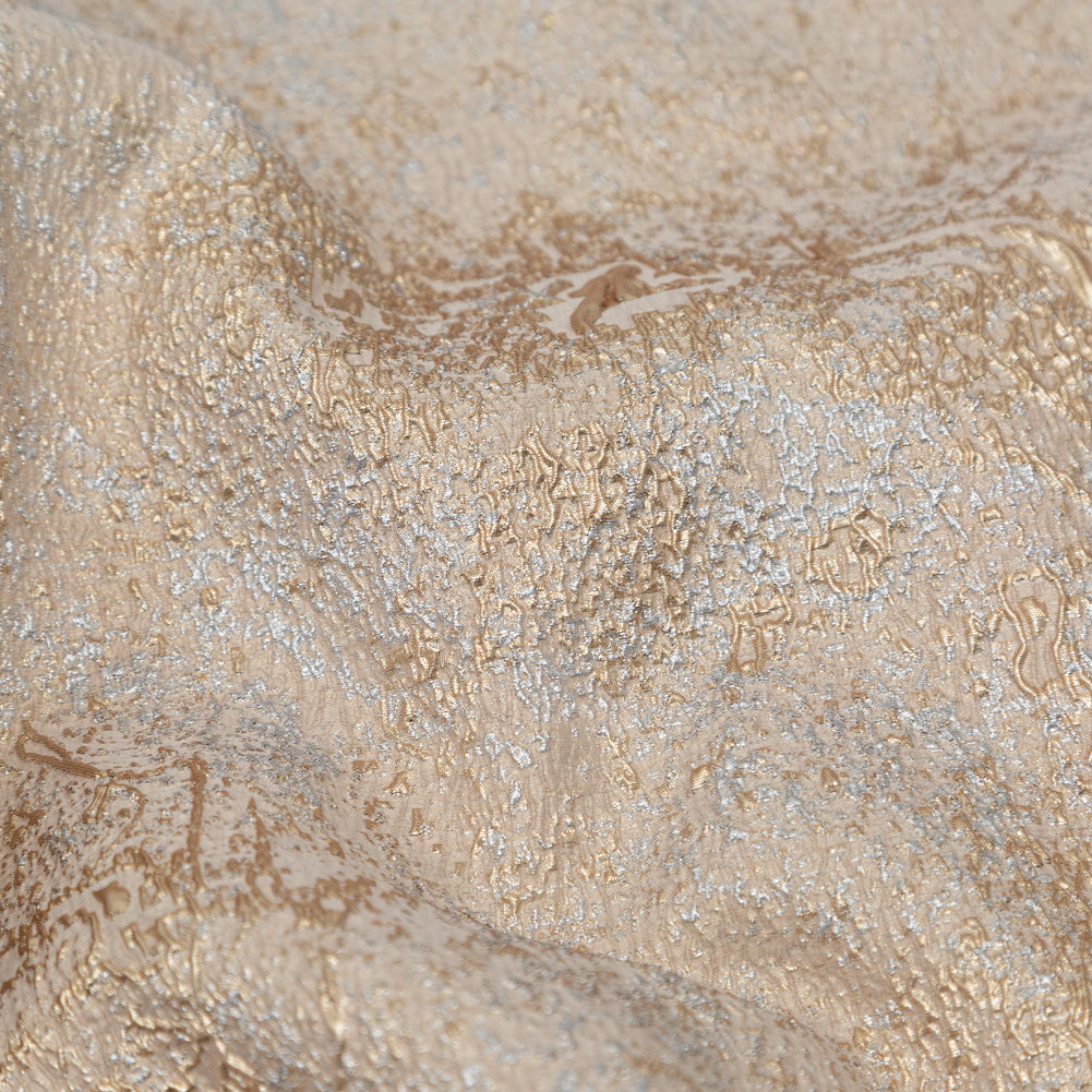 Beige and Silver Abstract Luxury Metallic Brocade Full