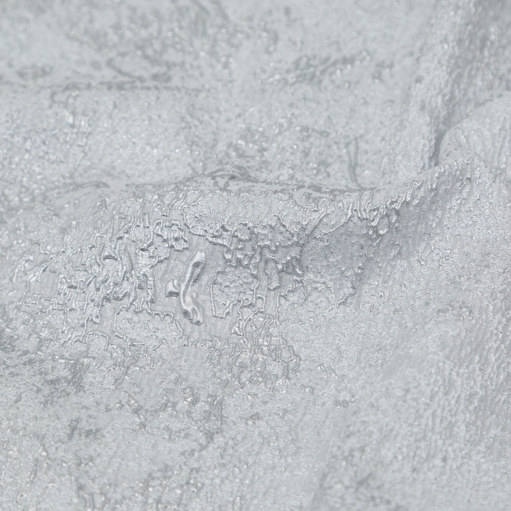 White and Silver Abstract Luxury Metallic Brocade - Full