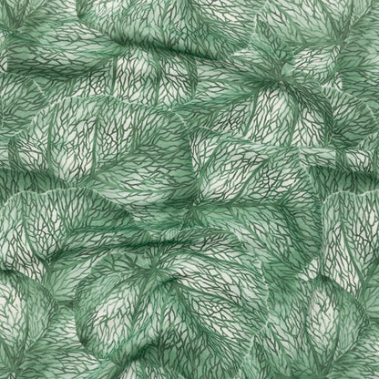 Green Tropical Leaves Printed Woven