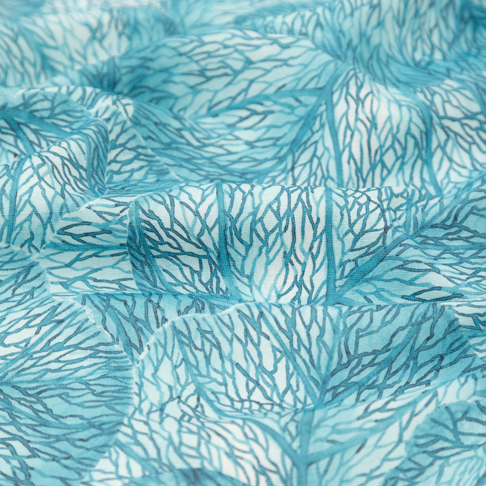 Blue Tropical Leaves Printed Woven - Detail