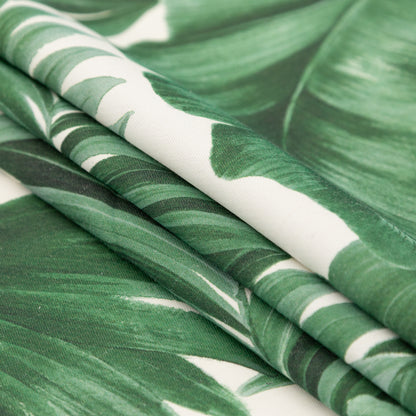 Dark Green Tropical Leaves Printed Woven Folded