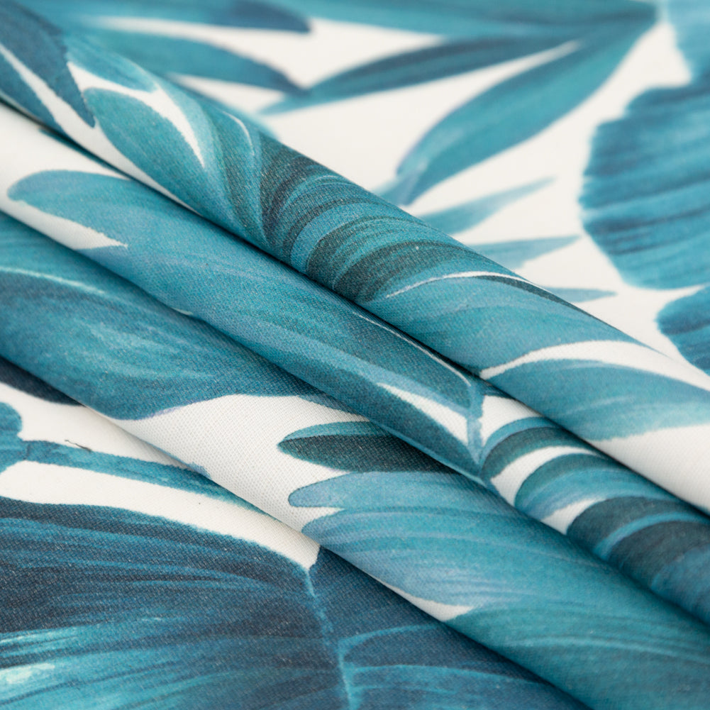 Blue Tropical Leaves Printed Woven - Folded