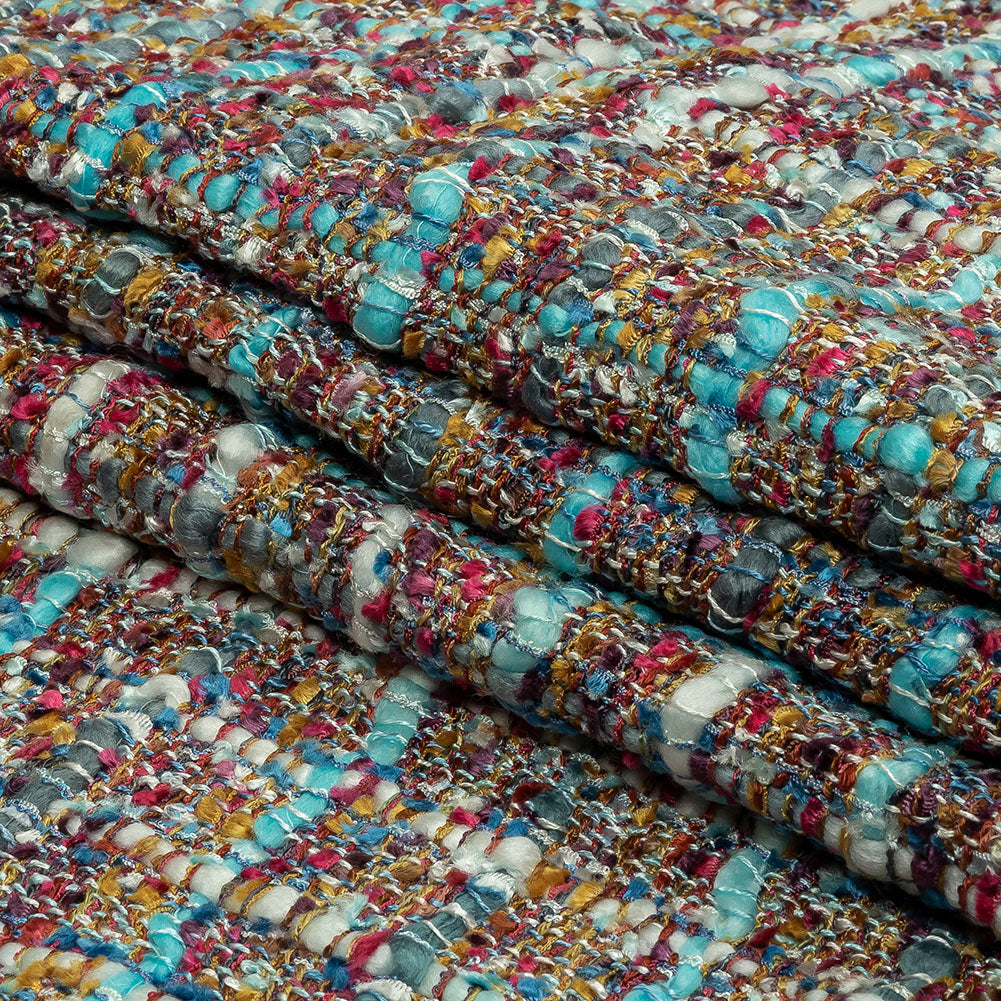 Viscose and Acrylic Chenille Tweed - Sky, Bronze Mist, and Magenta - Newcastle Collection Folded