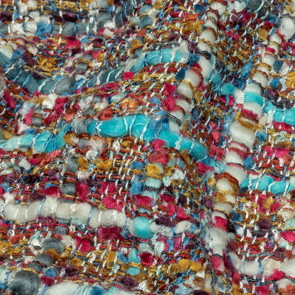 Viscose and Acrylic Chenille Tweed - Sky, Bronze Mist, and Magenta - Newcastle Collection Detail