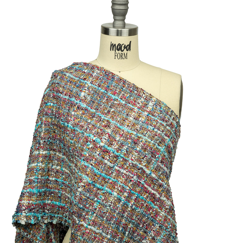Viscose and Acrylic Chenille Tweed - Sky, Bronze Mist, and Magenta - Newcastle Collection Drape
