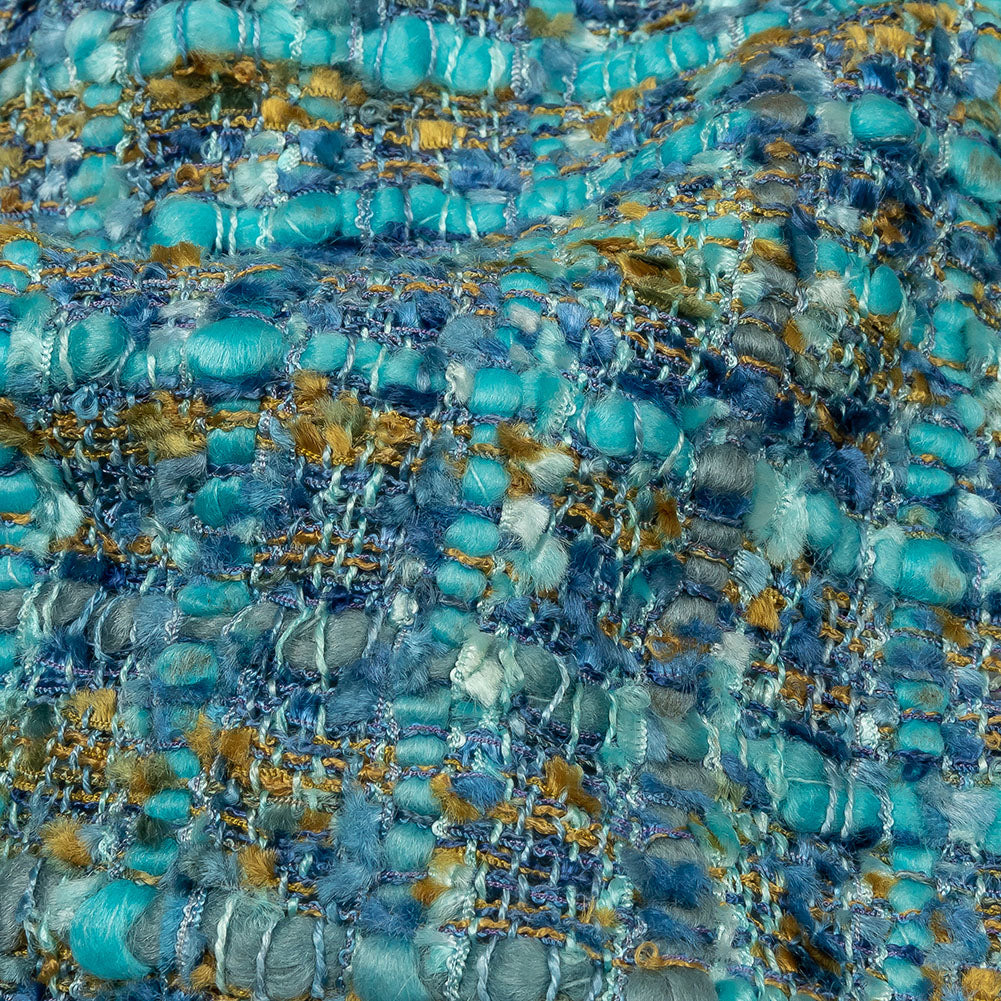 Viscose and Acrylic Chenille Tweed - Blue, Mustard and Arctic Green - Newcastle Collection Folded