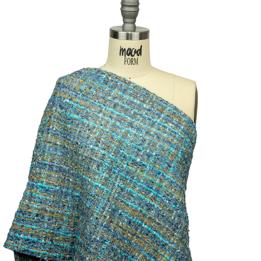 Viscose and Acrylic Chenille Tweed - Blue, Mustard and Arctic Green - Newcastle Collection Detail