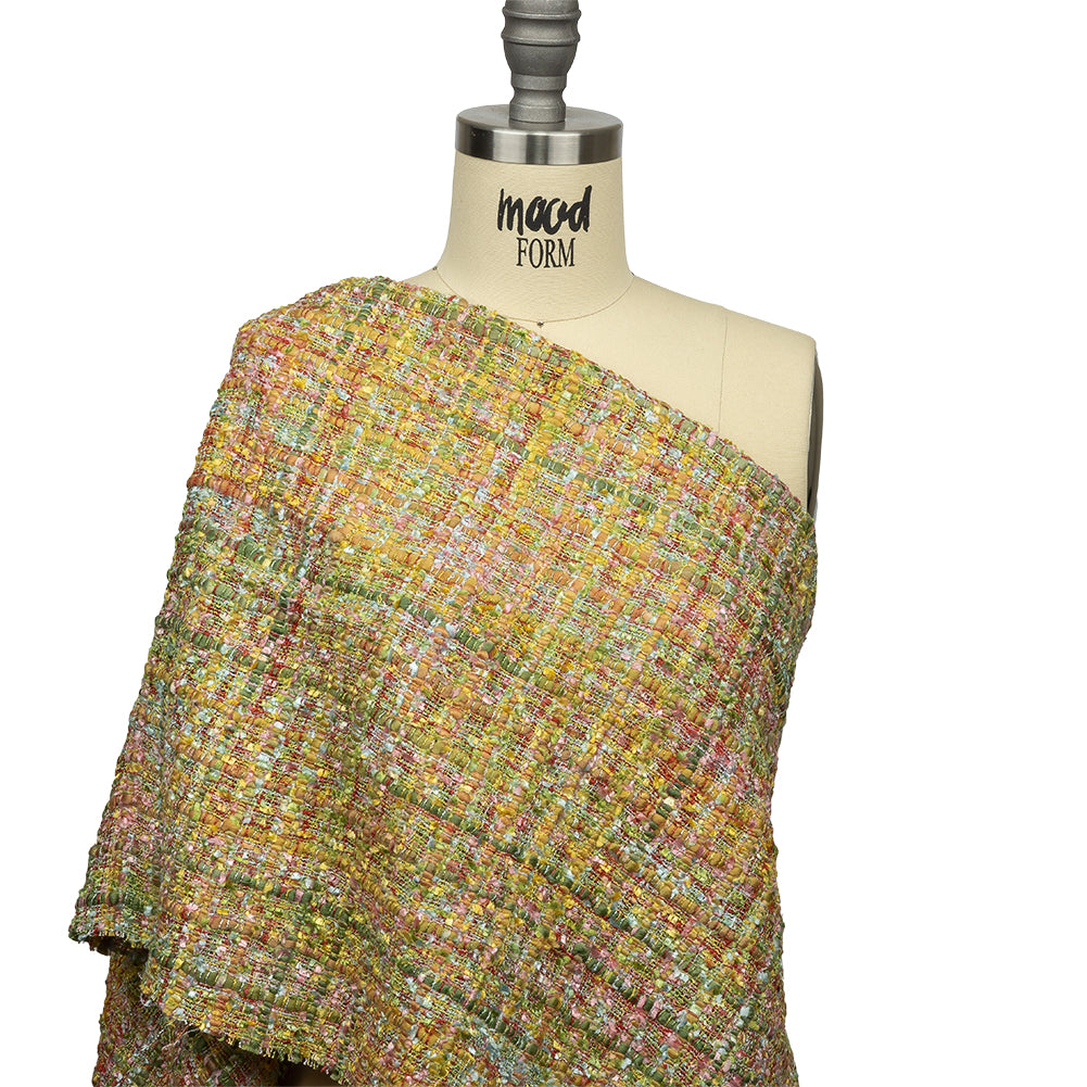 Newcastle Yellow, Olivenite, Minced Herb and Pink Viscose and Acrylic Chenille Tweed - Detail