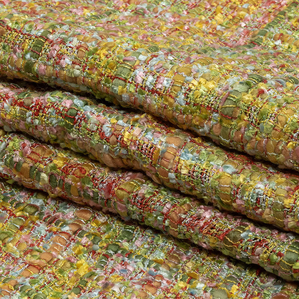Newcastle Yellow, Olivenite, Minced Herb and Pink Viscose and Acrylic Chenille Tweed - Full