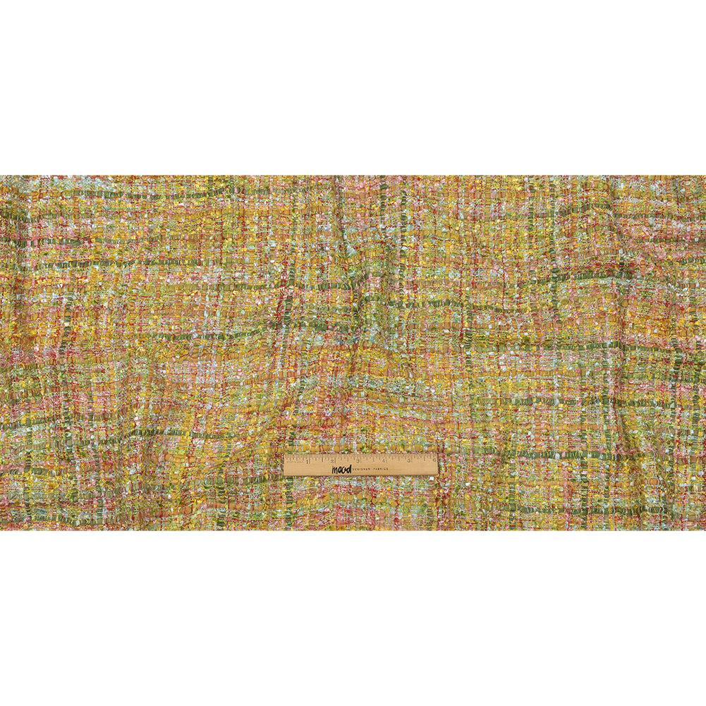 Newcastle Yellow, Olivenite, Minced Herb and Pink Viscose and Acrylic Chenille Tweed - Drape
