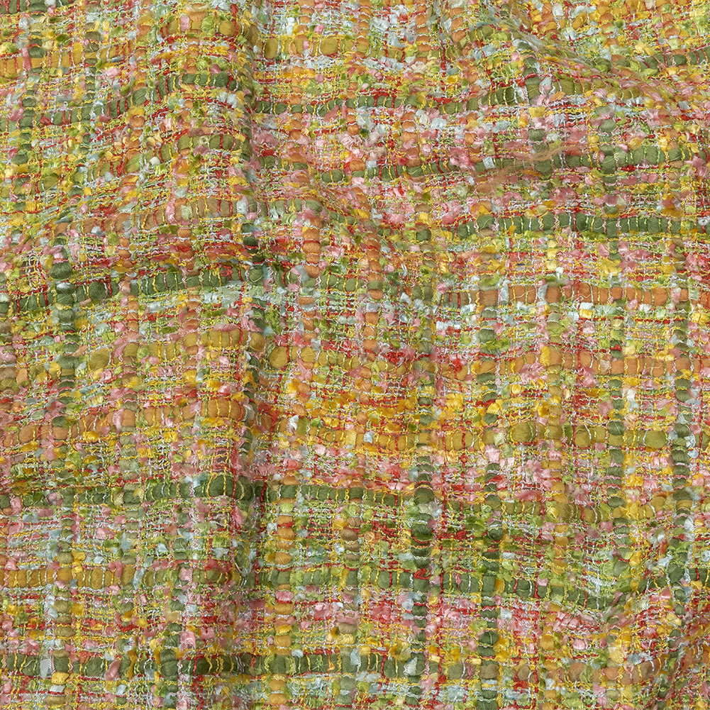 Newcastle Yellow, Olivenite, Minced Herb and Pink Viscose and Acrylic Chenille Tweed