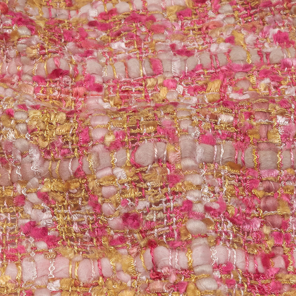 Newcastle Pink, Magenta and Yellow Viscose and Acrylic Chenille Tweed - Folded