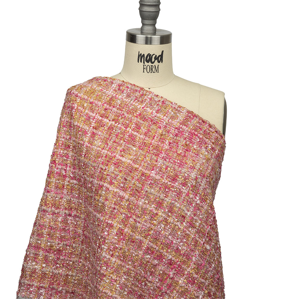 Newcastle Pink, Magenta and Yellow Viscose and Acrylic Chenille Tweed - Detail