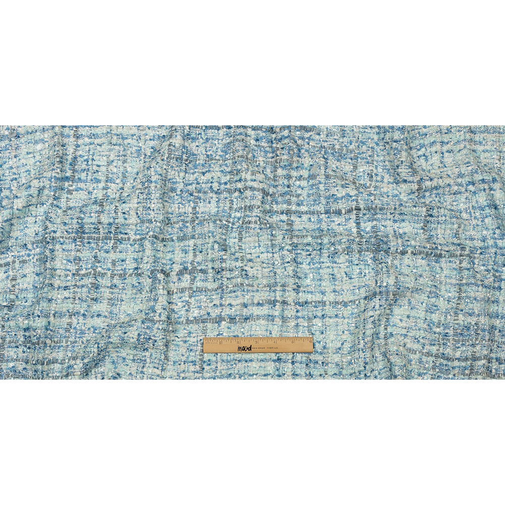 Viscose and Acrylic Chenille Tweed - Bijou Blue, White and Gray - Newcastle Collection Drape