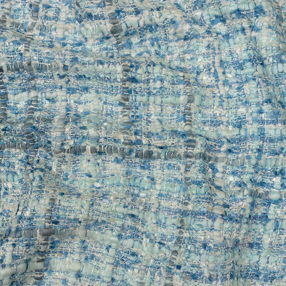 Viscose and Acrylic Chenille Tweed - Bijou Blue, White and Gray - Newcastle Collection