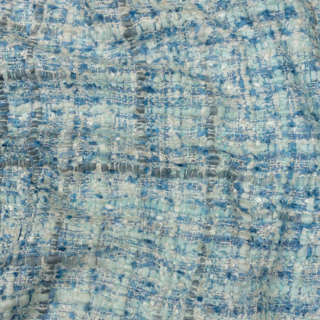 Viscose and Acrylic Chenille Tweed - Bijou Blue, White and Gray - Newcastle Collection