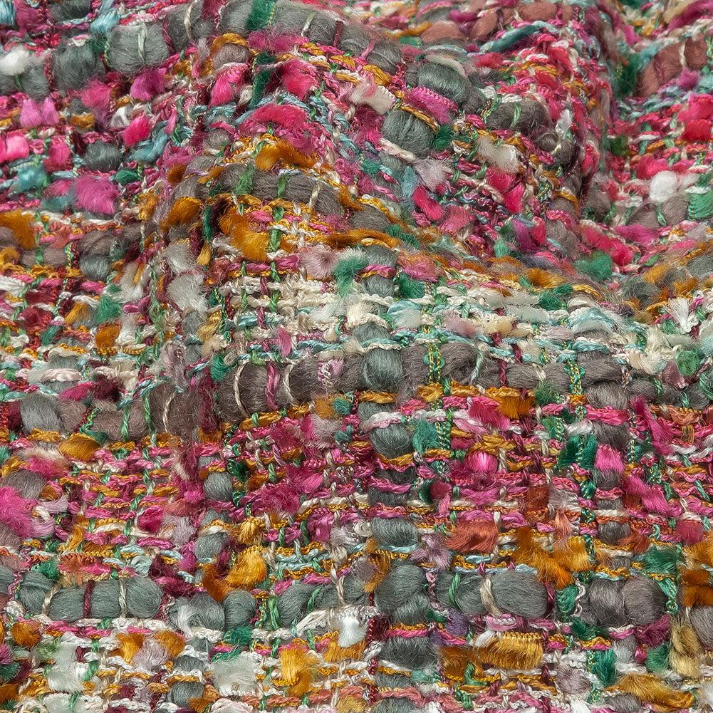 Viscose and Acrylic Chenille Tweed - Pink, Gray and Hunter Green - Newcastle Collection Folded