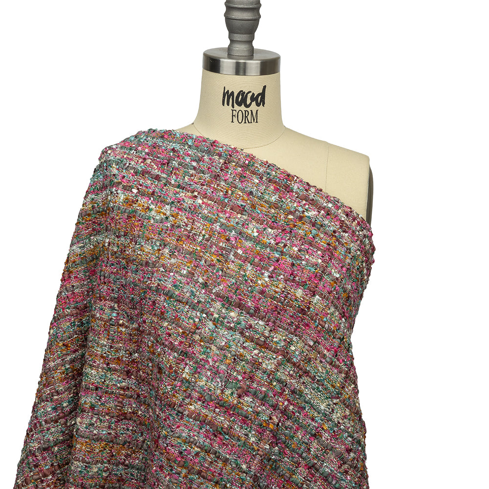 Viscose and Acrylic Chenille Tweed - Pink, Gray and Hunter Green - Newcastle Collection Detail