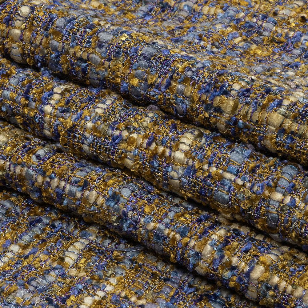 Newcastle Blue and Mustard Metallic Viscose and Acrylic Chenille Tweed - Full