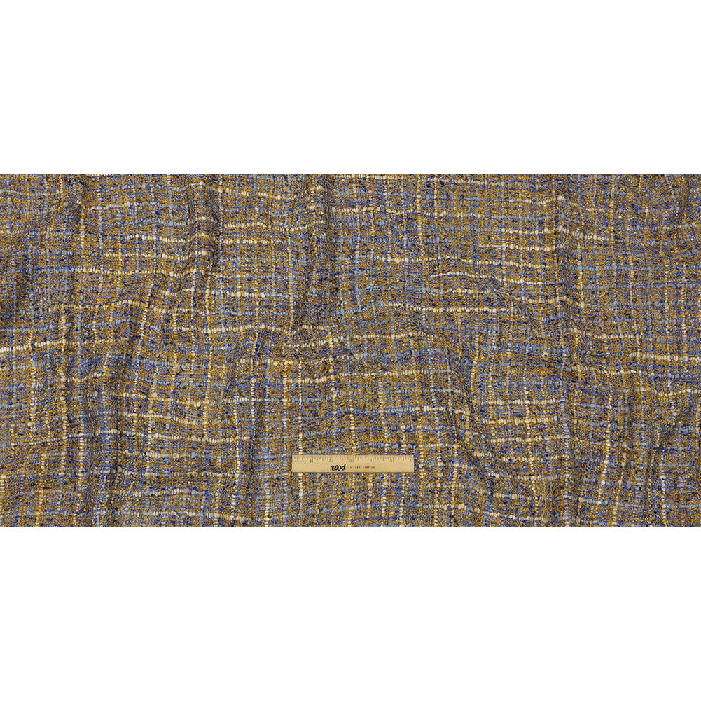 Newcastle Blue and Mustard Metallic Viscose and Acrylic Chenille Tweed - Drape