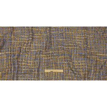 Newcastle Blue and Mustard Metallic Viscose and Acrylic Chenille Tweed - Drape