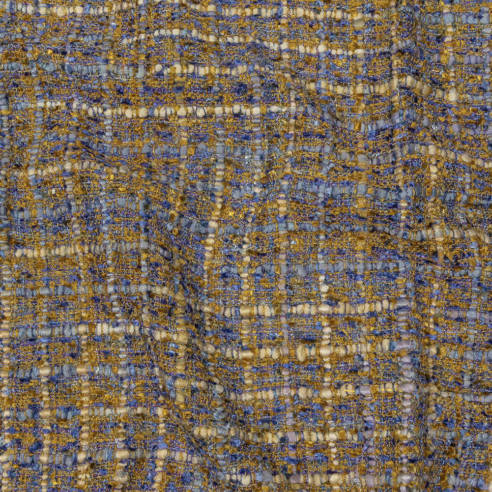 Newcastle Blue and Mustard Metallic Viscose and Acrylic Chenille Tweed