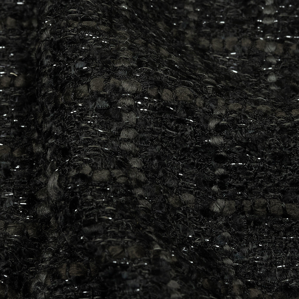 Newcastle Charcoal, Black Bean and Metallic Silver Viscose and Acrylic Chenille Tweed - Folded