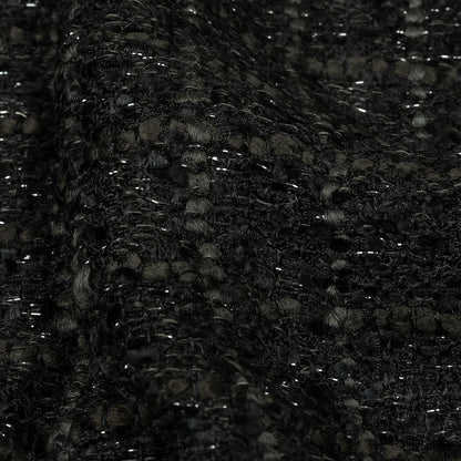 Newcastle Charcoal, Black Bean and Metallic Silver Viscose and Acrylic Chenille Tweed - Folded