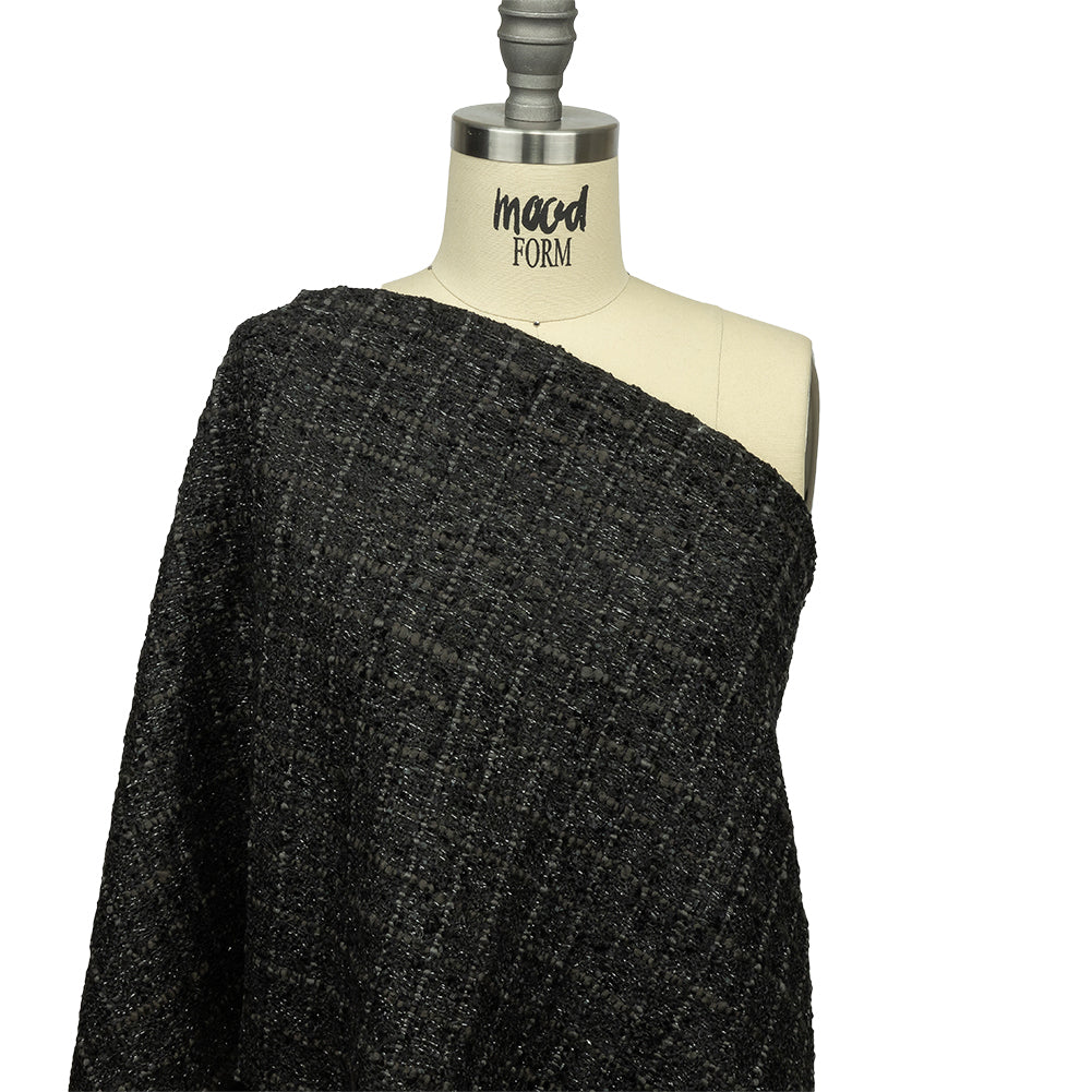 Newcastle Charcoal, Black Bean and Metallic Silver Viscose and Acrylic Chenille Tweed - Detail