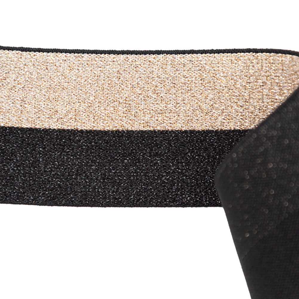 Italian Metallic Black and Gold Striped Elastic Ribbon - 1.625 - Detail