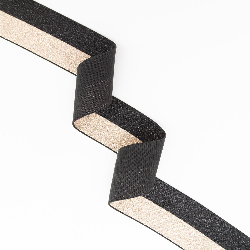 Italian Metallic Black and Gold Striped Elastic Ribbon - 1.625