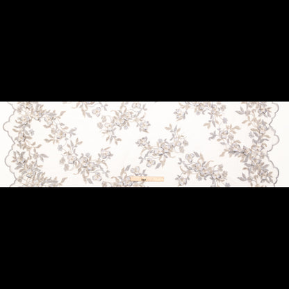 Fancy Blue 3D Floral Beaded and Embroidered Lace with Scalloped Edges Full