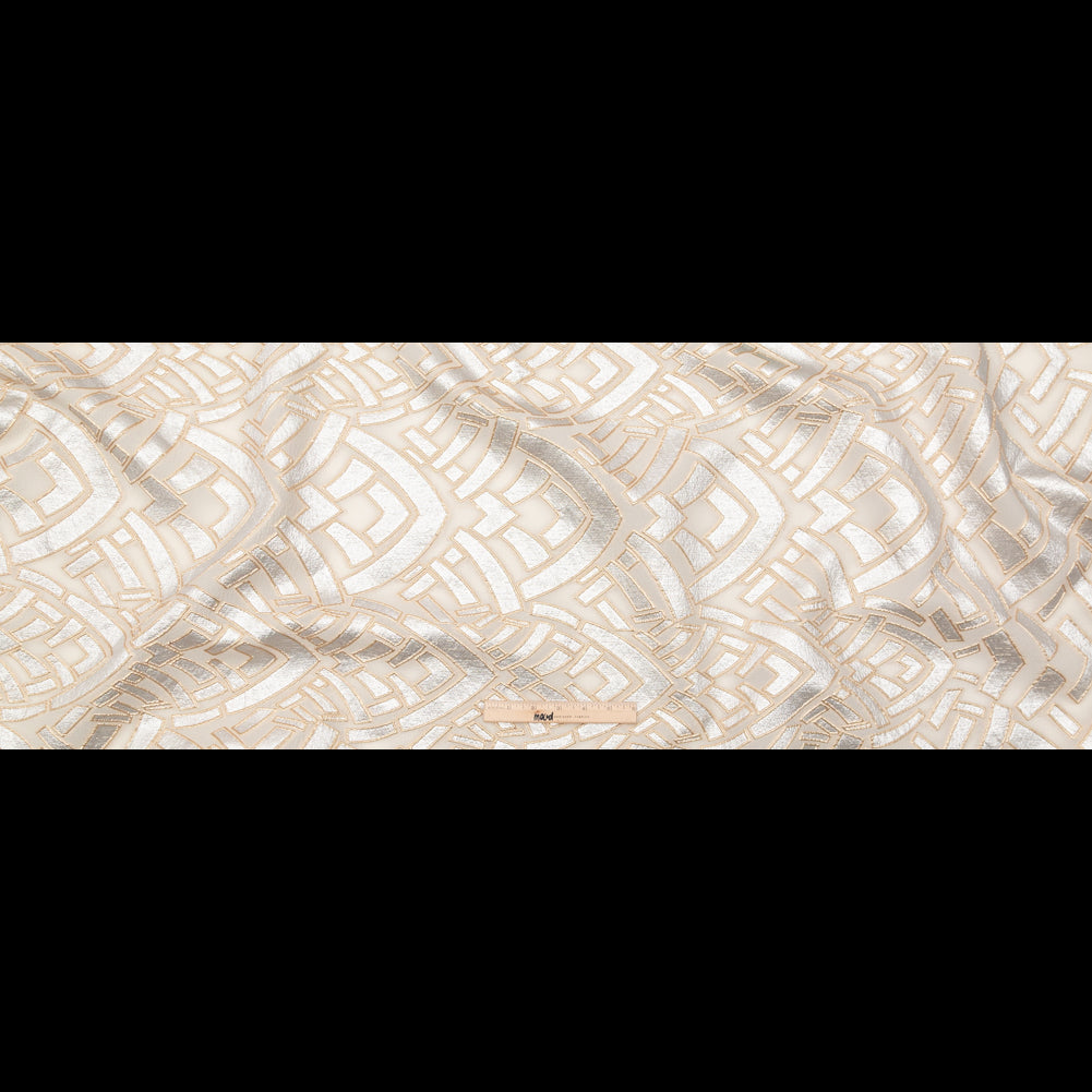 Metallic Gold, Silver and Ecru Geometric Luxury Brocade - Folded