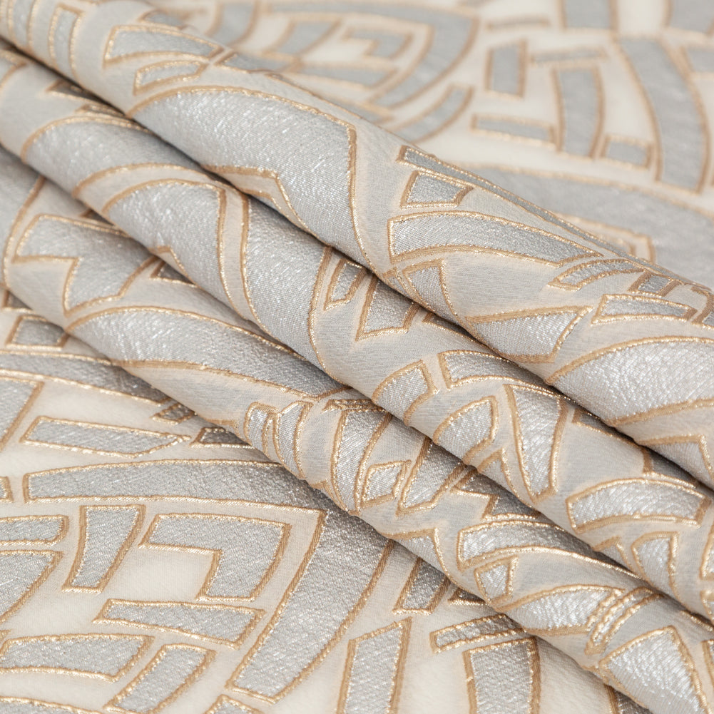 Metallic Gold, Silver and Ecru Geometric Luxury Brocade - Detail