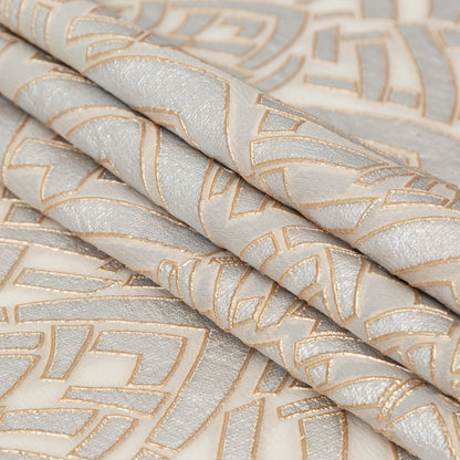 Metallic Gold, Silver and Ecru Geometric Luxury Brocade - Detail