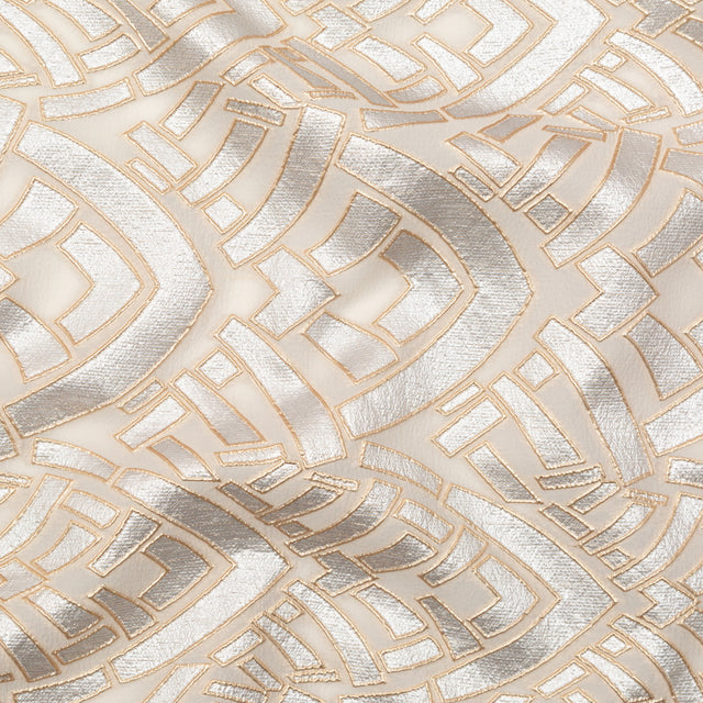 Metallic Gold, Silver and Ecru Geometric Luxury Brocade