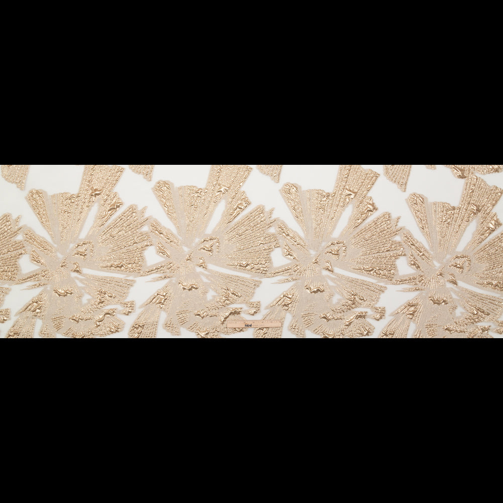 Metallic Gold and Ecru Large-Scale Burnout Floral Luxury Brocade - Folded